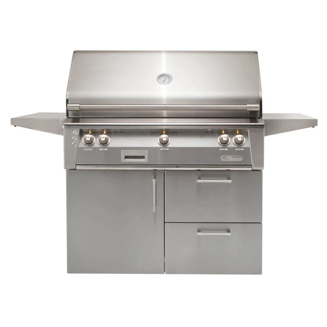 Alfresco ALXE 42-Inch Gas Grill On Deluxe Cart With Sear Zone And Rotisserie - ALXE-42SZCD-LP(NG)