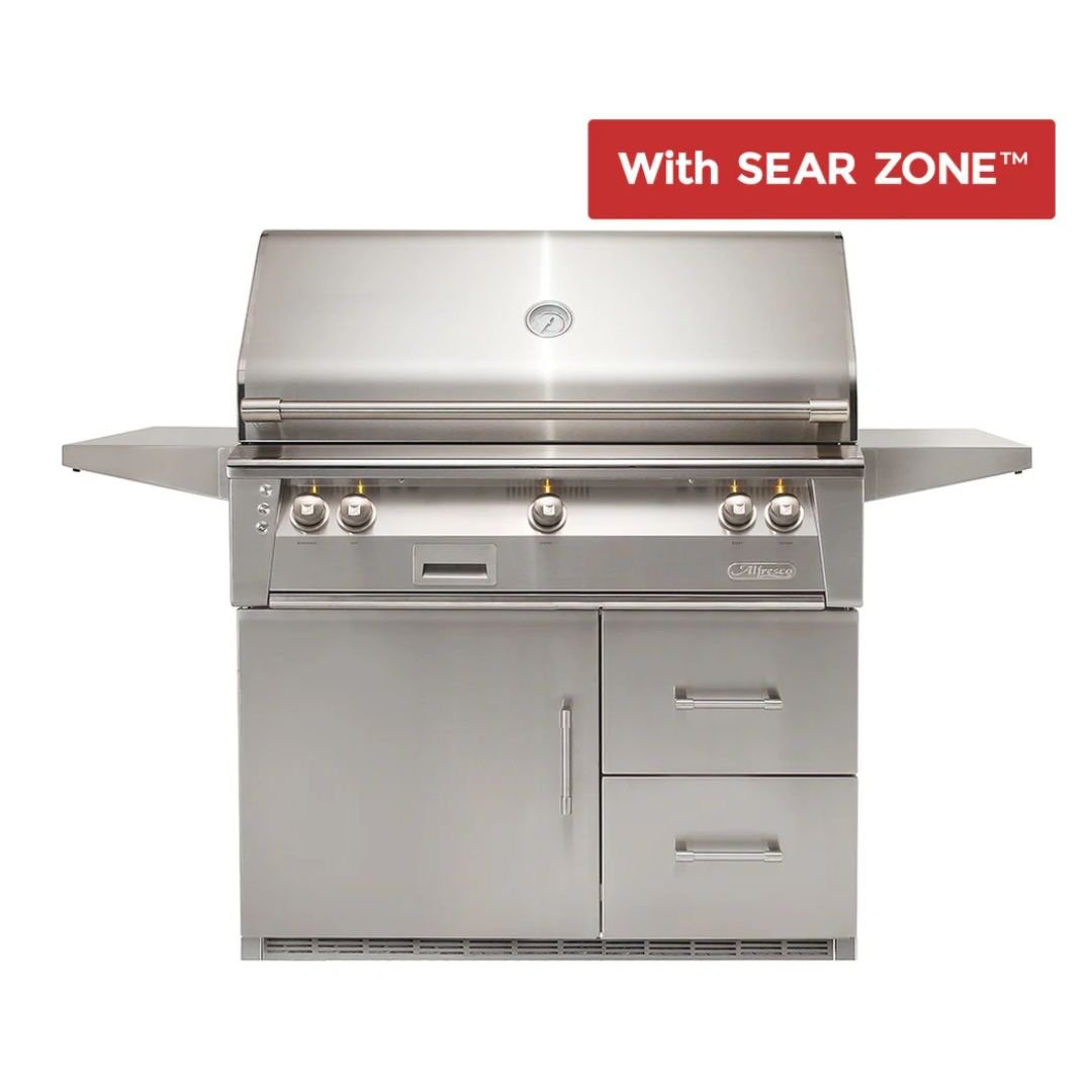 Alfresco ALXE 42-Inch Freestanding Gas Grill On Refrigerated Cart With Sear Zone And Rotisserie - ALXE-42SZRFG-NG(LP)