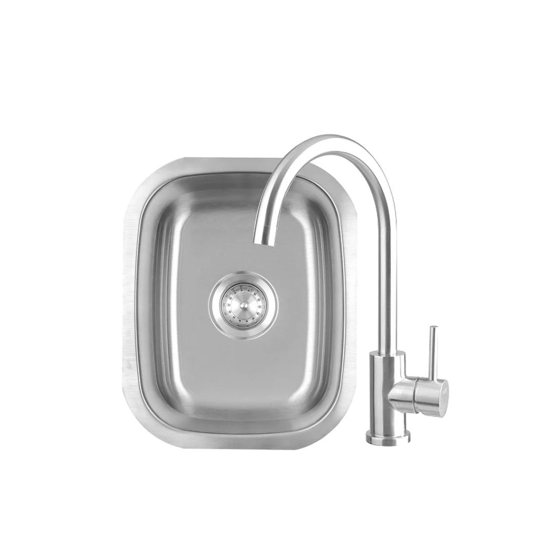 Summerset 19 X 15 Stainless Steel Undermount Sink W/ Single Handle Hot/Cold Goose Neck Faucet - SSNK-19U