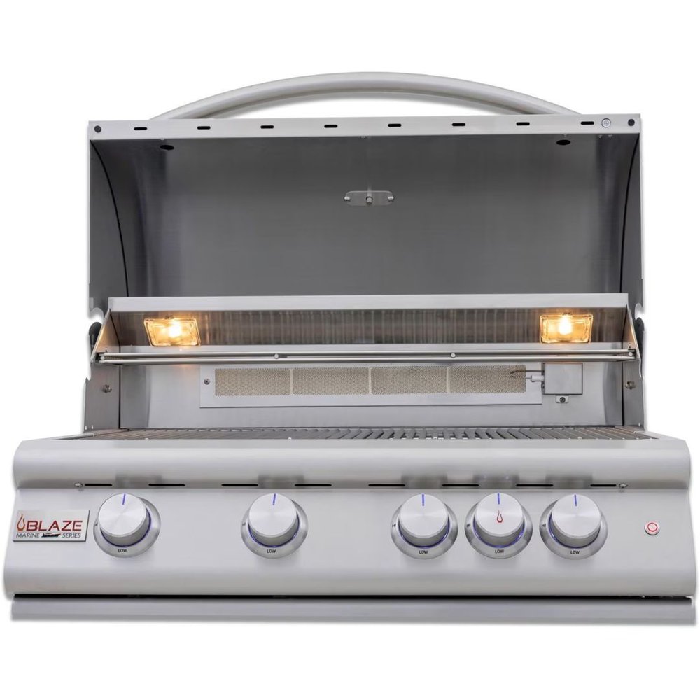 Blaze Premium LTE+ Marine Grade 32-Inch 4-Burner Built-In Gas W/ Rear Infrared Burner & Lift-Assist Hood - BLZ-4LTE3MG-(LP/NG)