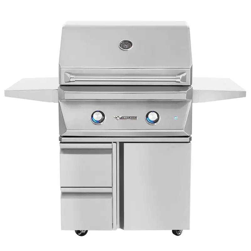 Twin Eagles 30-Inch 2-Burner Gas Grill (Optional Sear Zone/Rotisserie) On Deluxe Cart - TEBQ30 + TEGB30SD-B