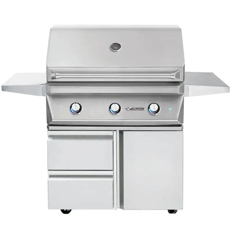 Twin Eagles 36-Inch 3-Burner Gas Grill On Deluxe Cart - tebq36g-cn+tegb36sd-b