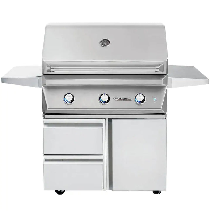 Twin Eagles 36-Inch 3-Burner Gas Grill On Deluxe Cart - tebq36g-cn+tegb36sd-b