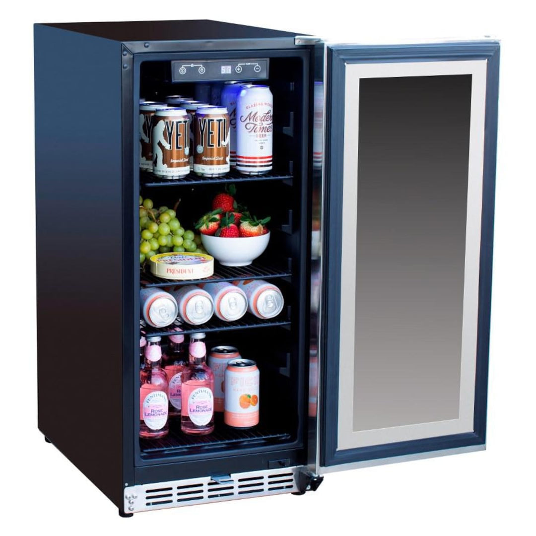 American Made Grills 15-Inch Outdoor Rated Fridge w/ Glass Door - AMG-RFR-15G